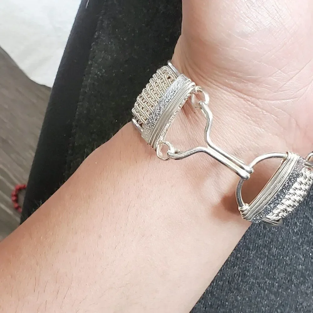 Handwoven 25mm Wide Textile Weave Sterling Silver Bracelet 42 Grams